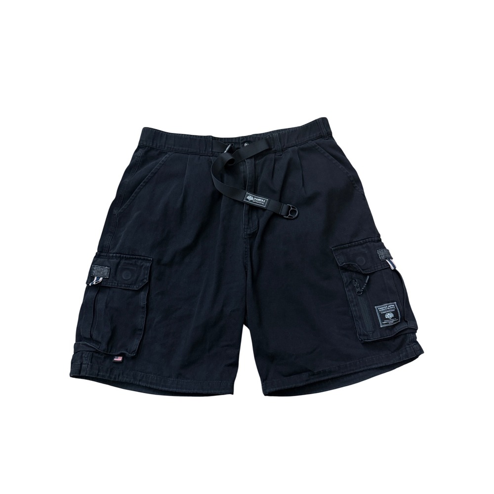 Fairfax Japan Workwear Cargo Shorts Black Mens XL Belted Pleated Cotton SKU66